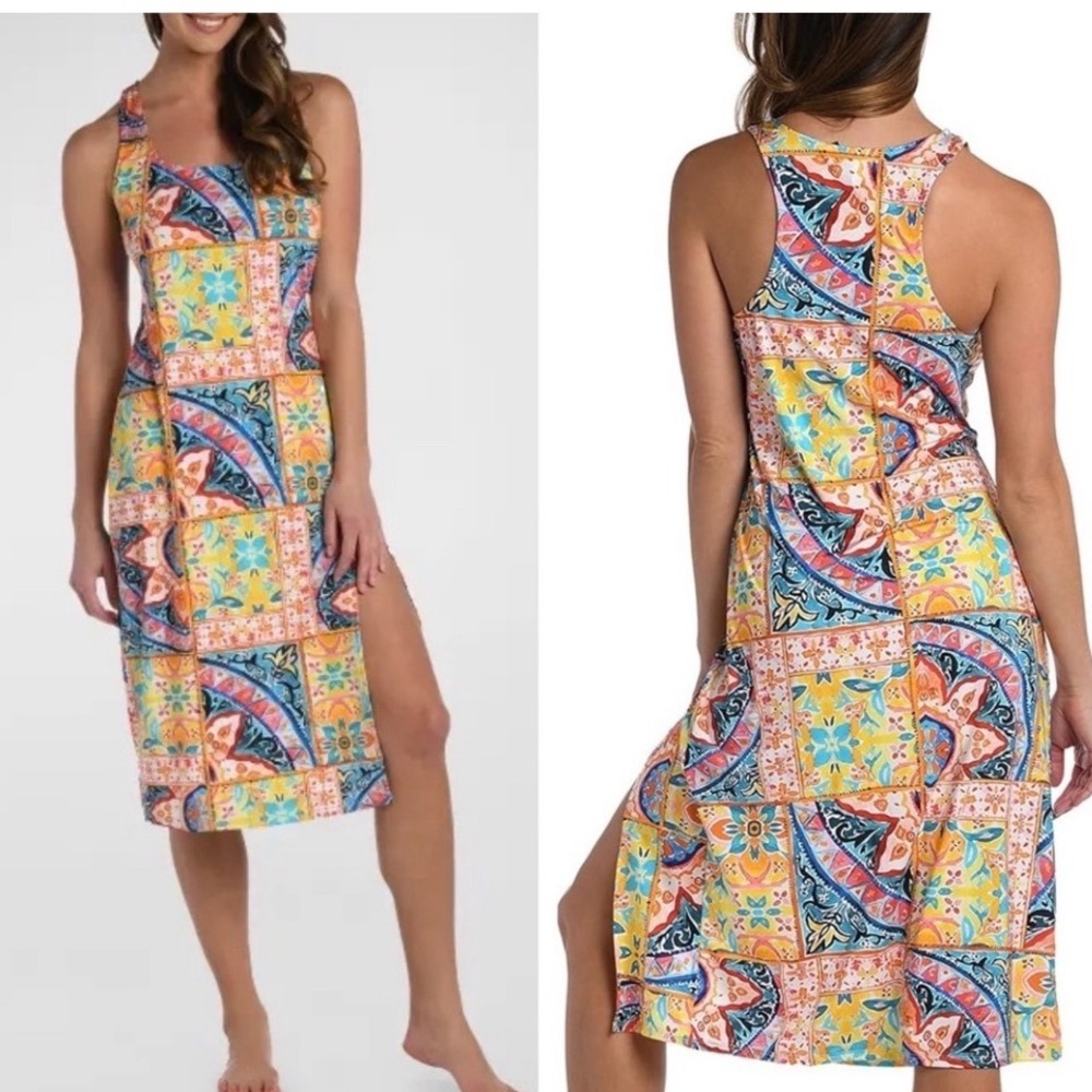 La Blanca Soleil Patchwork Resort Multicolor Tank Dress‎ Multicolor Slit